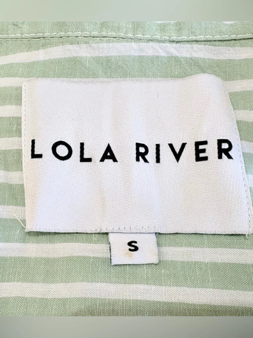 Lola River Anthropologie Green Striped Linen Blend Coastal Beach Resort Top~SM - Picture 5 of 6